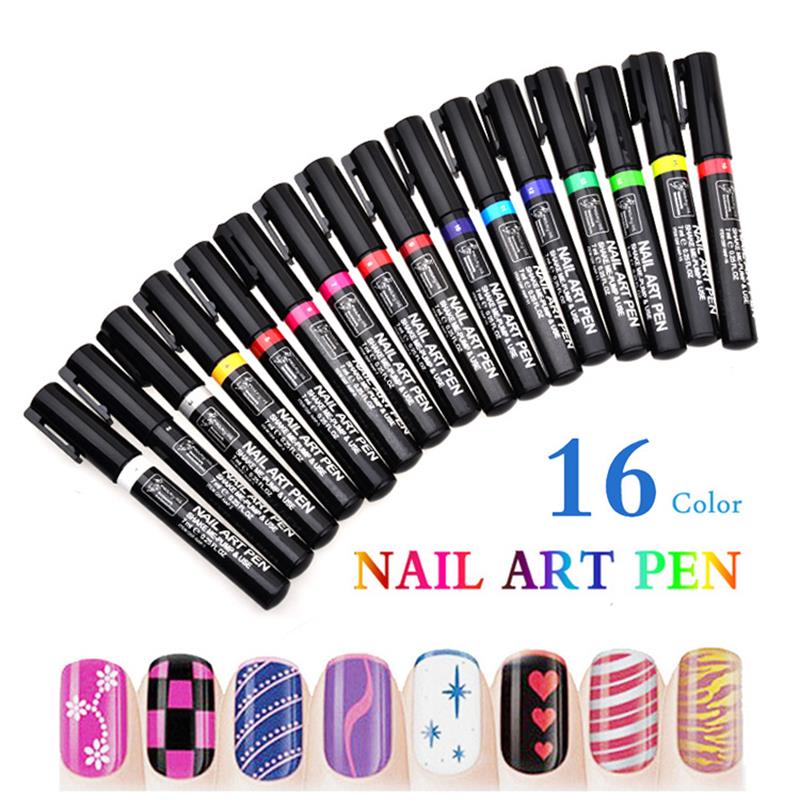 16 Candy Colors Nail Art Pen for 3D Nail Art DIY Decoration Nail Polish Pen Set 3D Design Nail Beauty Tools Paint Pens