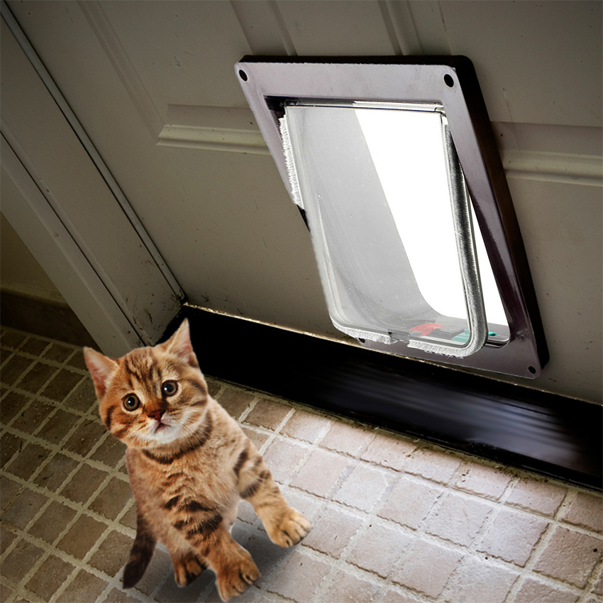 Pet Cat Flap Door with 4 Way Lock Security Flap Door Waterproof Screen Window for Puppy Cats Anti Escape Safety Gate Supplies