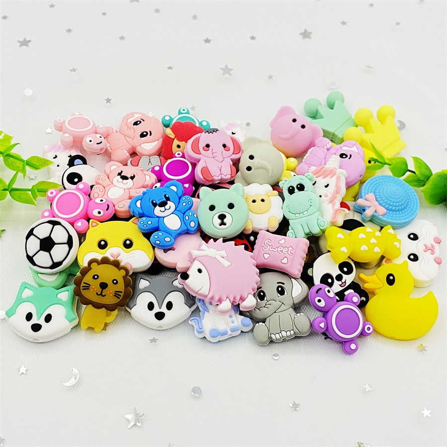 10pc SiliconeAnimal Beads BPA Free Baby Teething Beads DIY Toy For Pacifier Clips New Born Silicone Rodent Tiny Rod Baby Teether