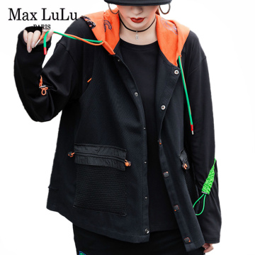 Max LuLu Autumn Fashion Korean Mesh Sleeveless Clothes Womens Hooded Vests Loose Black Coats Ladies Vintage Printed Waistcoats