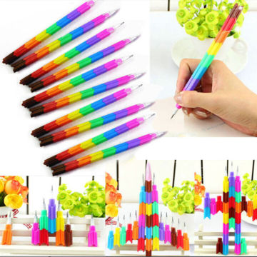 Pencil for Office Stationery 4pcs /Lot Colorful Stacker Swap 8 Color Section Building Block Non-sharpening Pencil Multifunction