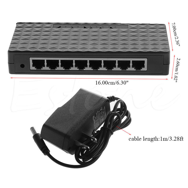 US Plug 10/100/1000 Mbps Ethernet 8port RJ-45 Network Desktop Switch Auto-MDI/MDIX Hub For Small/ Medium-Sized Office Networks