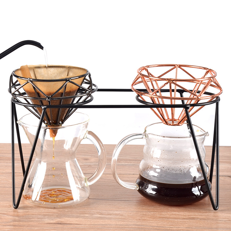 V60 Brewer Holder Hand Drip Double Pour Over Station Coffee Filter Holder Metal Rack Silicone Mat Set Barista Coffee Maker Shelf