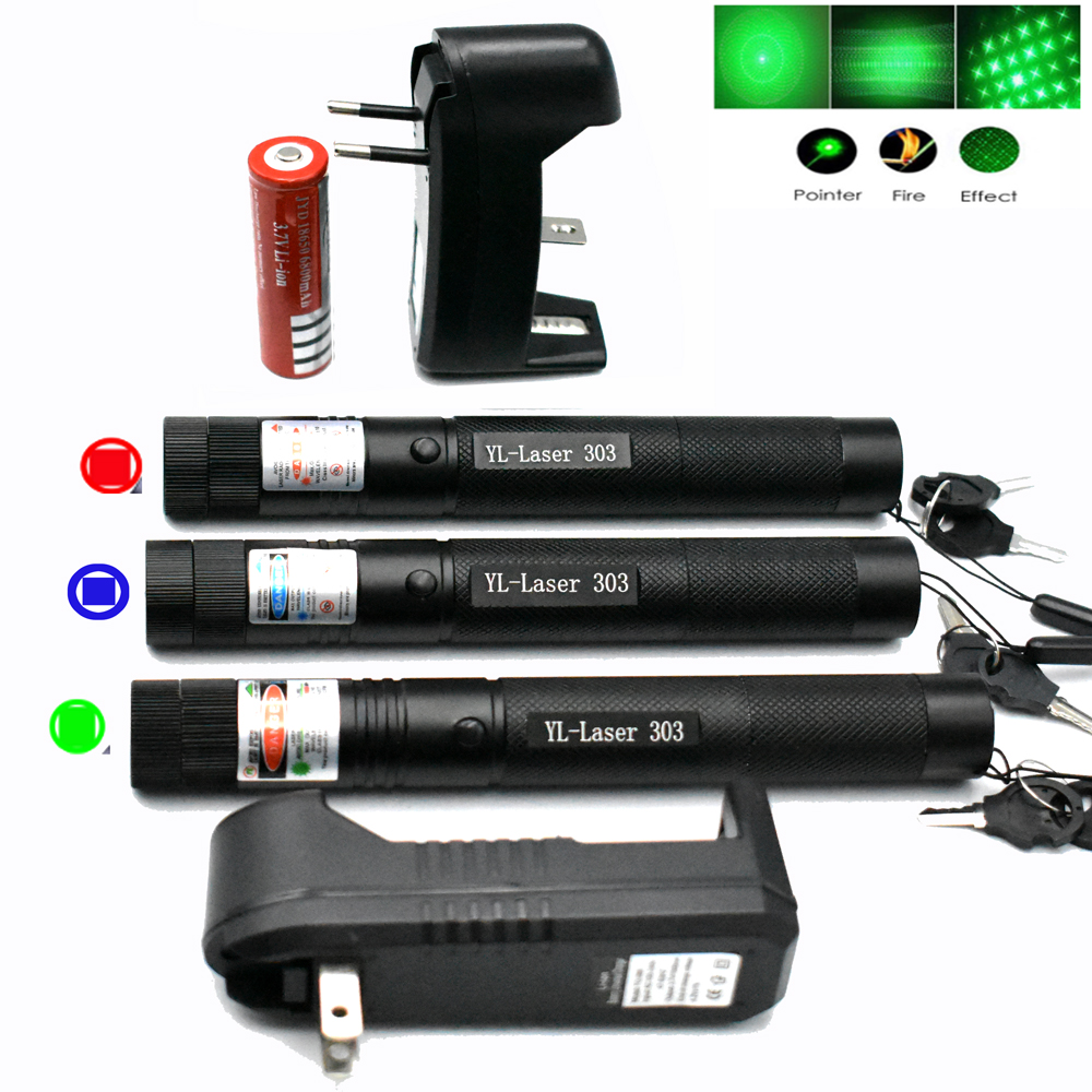 Green Laser Red Laser Blue Pointer Sight Powerful Device Adjustable Focus Lazer Laser 303, Choose Charger & 18650 Battery