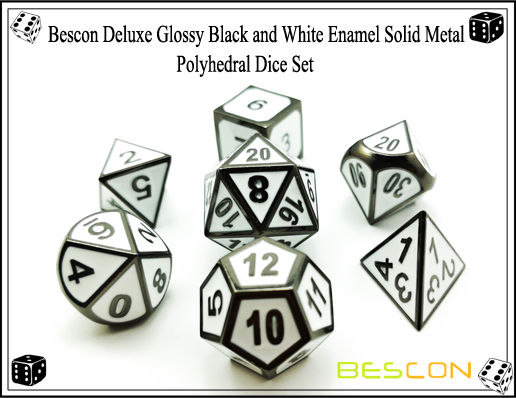 Bescon Deluxe Glossy Black and White Enamel Solid Metal Polyhedral Role Playing RPG Game Dice Set (7 Die in Pack)-8