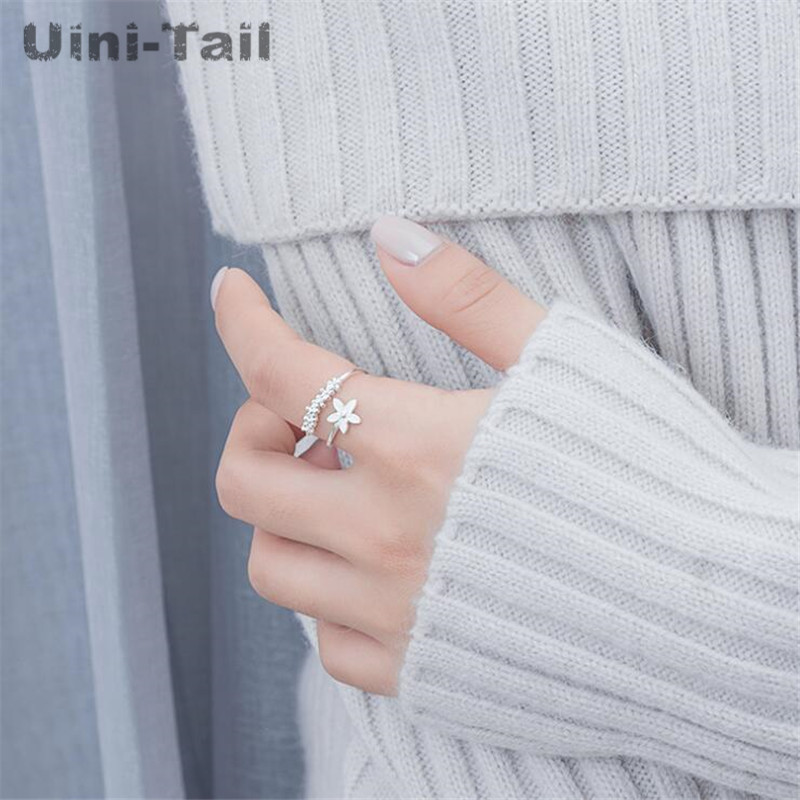 Uini-Tail hot new 925 sterling silver sweet plum blossom opening ring small fresh fashion trend cute high quality jewelry ED569