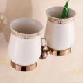 gold Crystal+ Brass+Glass Bathroom Accessories Gold double cup Tumbler Holders,Toothbrush Cup Holders,free shipping LB5720
