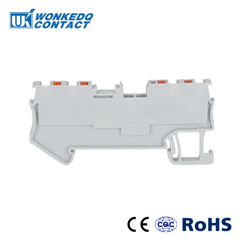 Din Rail Terminal Block PT 1.5-QUATTRO 4 Conductor Push In Spring Screwless Feed Through Wire Conductor 10pcs wire connector