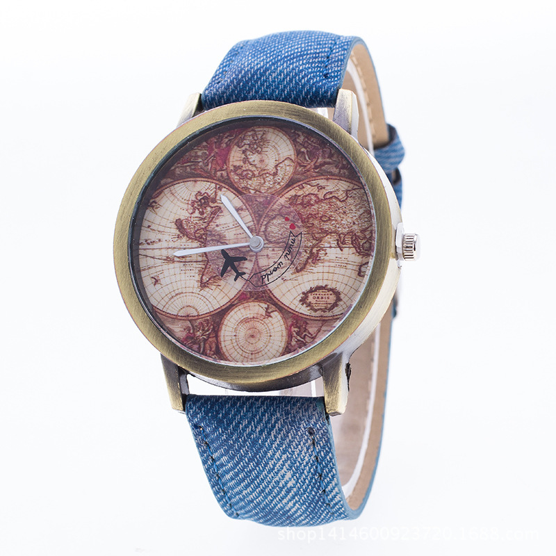 Hot Selling Denim-like Fabric Canvas Belt Watch Europe And America Retro Map Quartz Watch