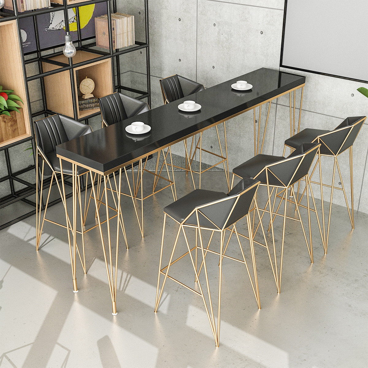 Nordic Light Luxury Golden Bar Table Net Red Iron Art Home Milk Tea Bar Marble Dining Chair High Foot Stools