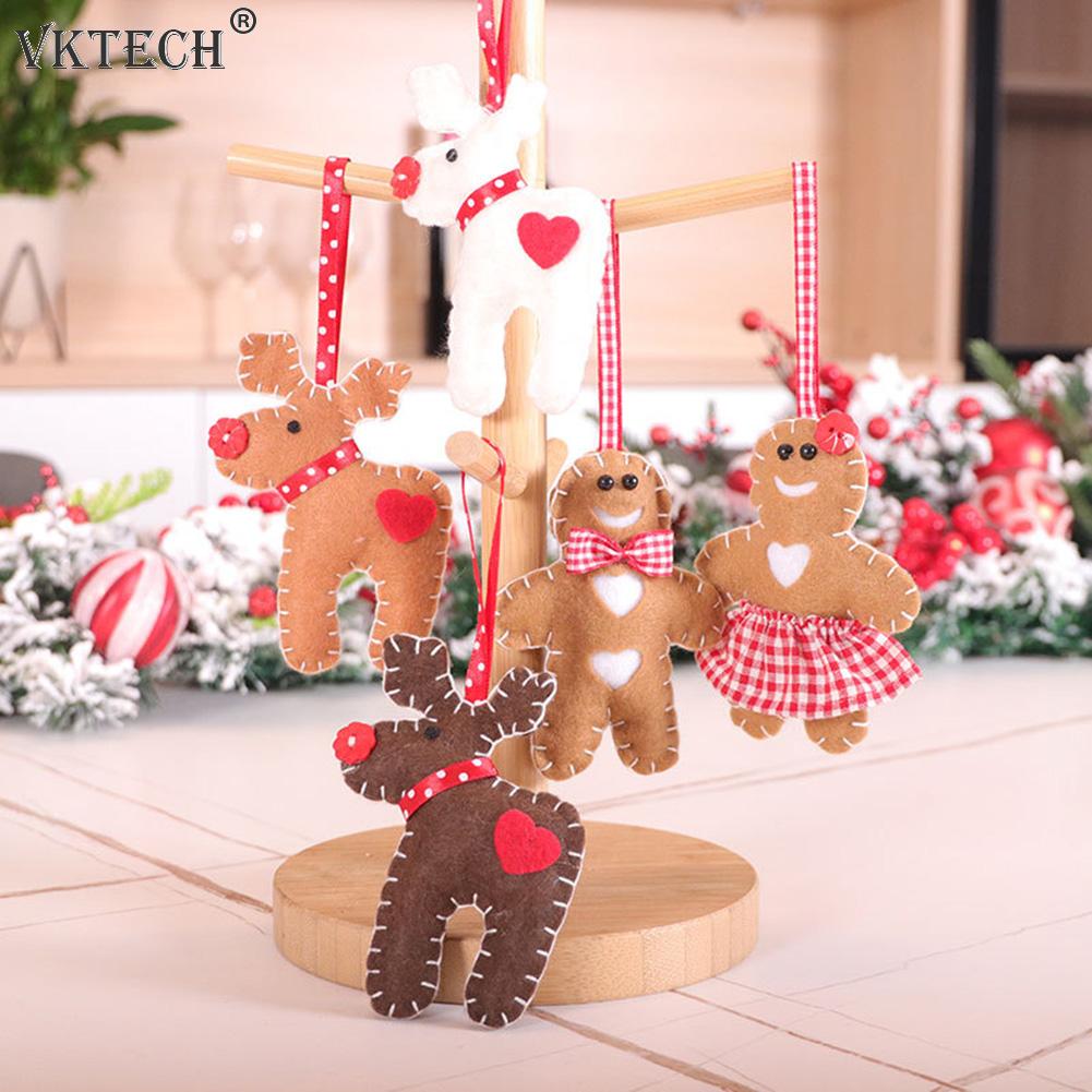 Deer Gingerbread Man Doll Pendants Felt Hanging Ornament Window Christmas Tree Decoration Supplies Children Gifts