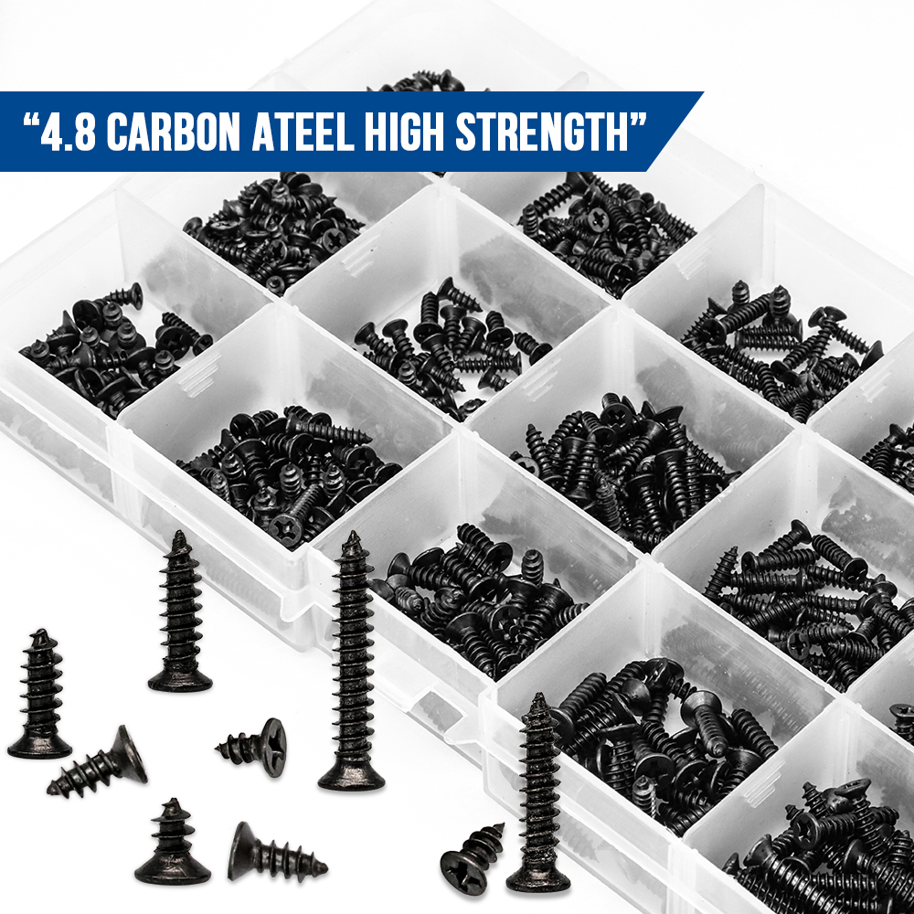 450pcs/set Black plated Countersunk flat head tapping screws with cross recessed M2.3 M2.6 M3 Carbon Steel assortment kit