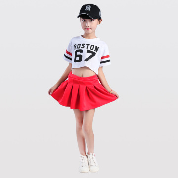 Girls Red Cheerleader Costume Kids Pleated Skirt Set Dance Show Stage Performance Children Competition Cheer School Team Uniform