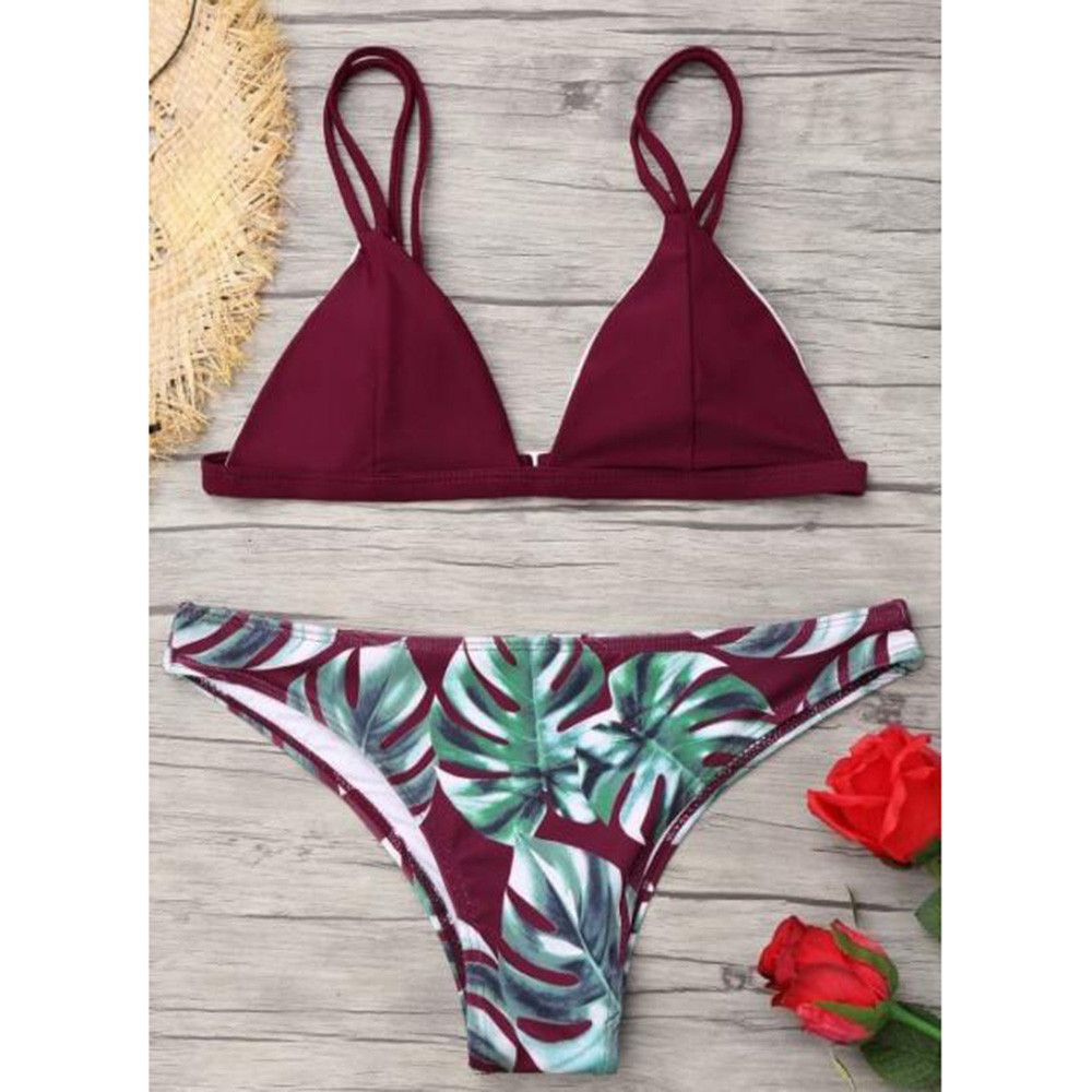 New Hot Sale Sexy Push-up Bikini Set Women Swimwear Bikini Set Print Leaves Push-Up Padded Bathing Swimsuit Beachwear Hot Sale