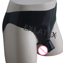 Latex Panties Men Sexy Lingerie Panties Latex Rubber Shorts with Ball and Half Penis Sheath Ring Open Erotic Underwear