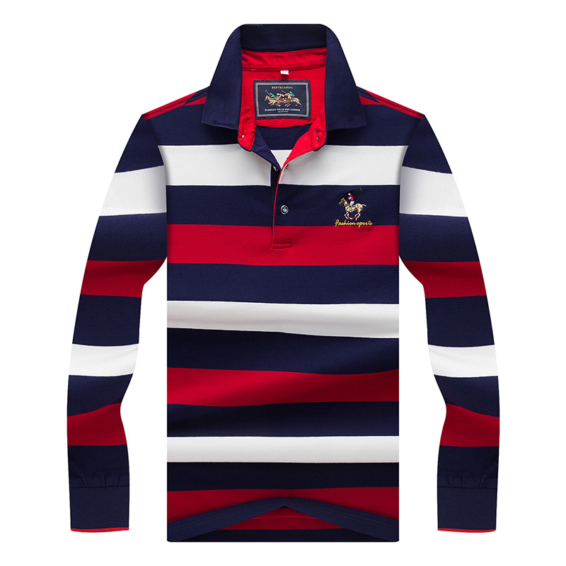 2019 High Quality Men's Polo Shirt 3D embroidery Striped Long sleeve POLO shirt men polo solid poloshirts 8803