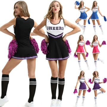 Sexy Women Cheerleader Costume Girl School Outfit Fancy Dress Cheerleader Uniform 4 Colors