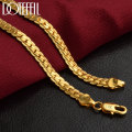 DOTEFFIL 925 Sterling Silver 8/18/20/24 Inch 18k Gold 6mm Full Sideways Chain Necklace Bracelet Set For Women Man Jewelry Gift