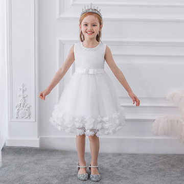 Children 's Dress Princess Nail Beads Sleeveless Little Girls Solid White Wedding Party Baby Baptism Clothing
