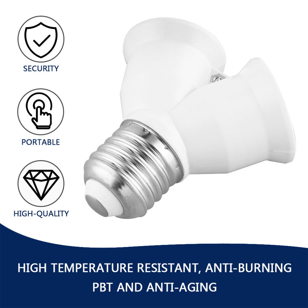 Brand Quality E27 to 2xE27 1 to 2 Y Shape LED Halogen CFL Bulb Base Light Lamp Splitter Split Adapter Converter Socket Extend