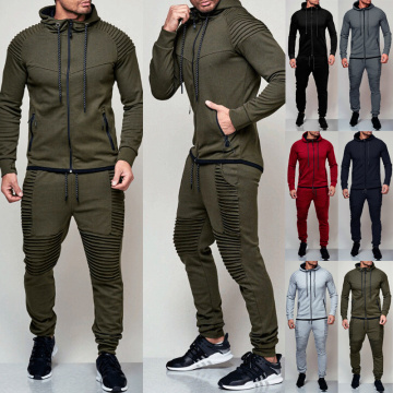 Men Polyester Sweatshirt Autumn 2pcs Casual Running Tracksuit Soild Sports Set Gym Clothes Men Training Suit Sport Wear