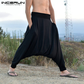 INCERUN Hiphop Mens Harem Pants Baggy Drop Crotch Sweatpant Trousers Wide Legs Joggers Man Pants Clothing Pantalones Hombre