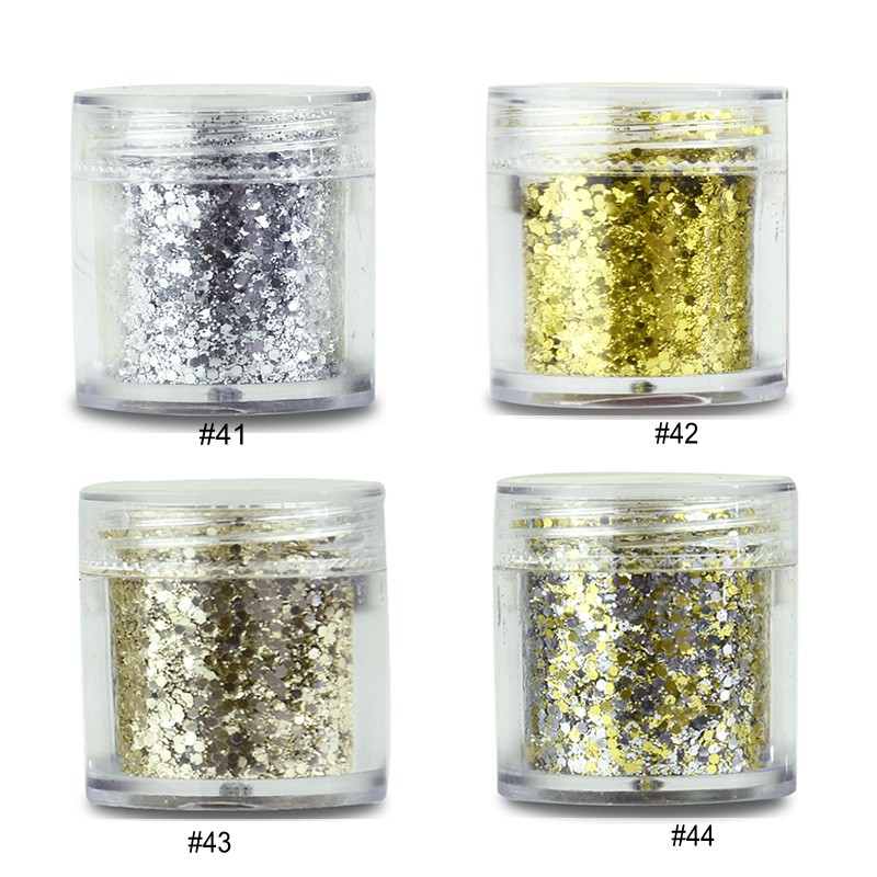 1 Pot Gold/Silver Color Holographic Nail Glitter Powder Gradient Mix Sequins Flakes Holographic Nail Art Sequins Decoration 10ML