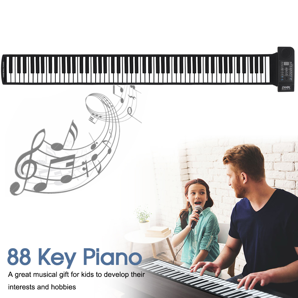 88 Keys MIDI 128 Tones Electronic Organ Roll Up Folding Piano Built-in Speaker for Kids Support Multi-language