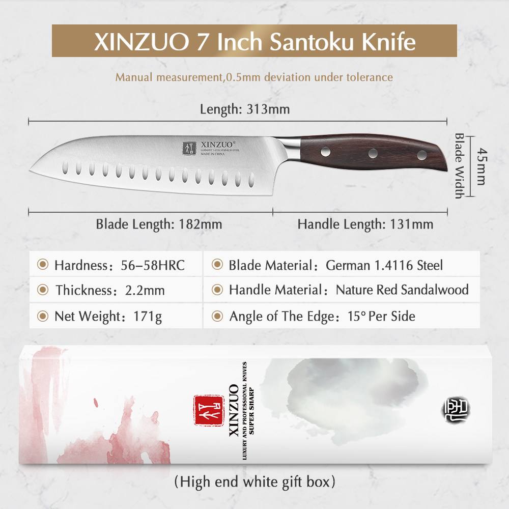 XINZUO 7 inch Santoku Knife GERMAN DIN1.4416 Steel Kitchen Knife Sharp Stainless Steel Japanese Style Chef Knives Kitchen Tool