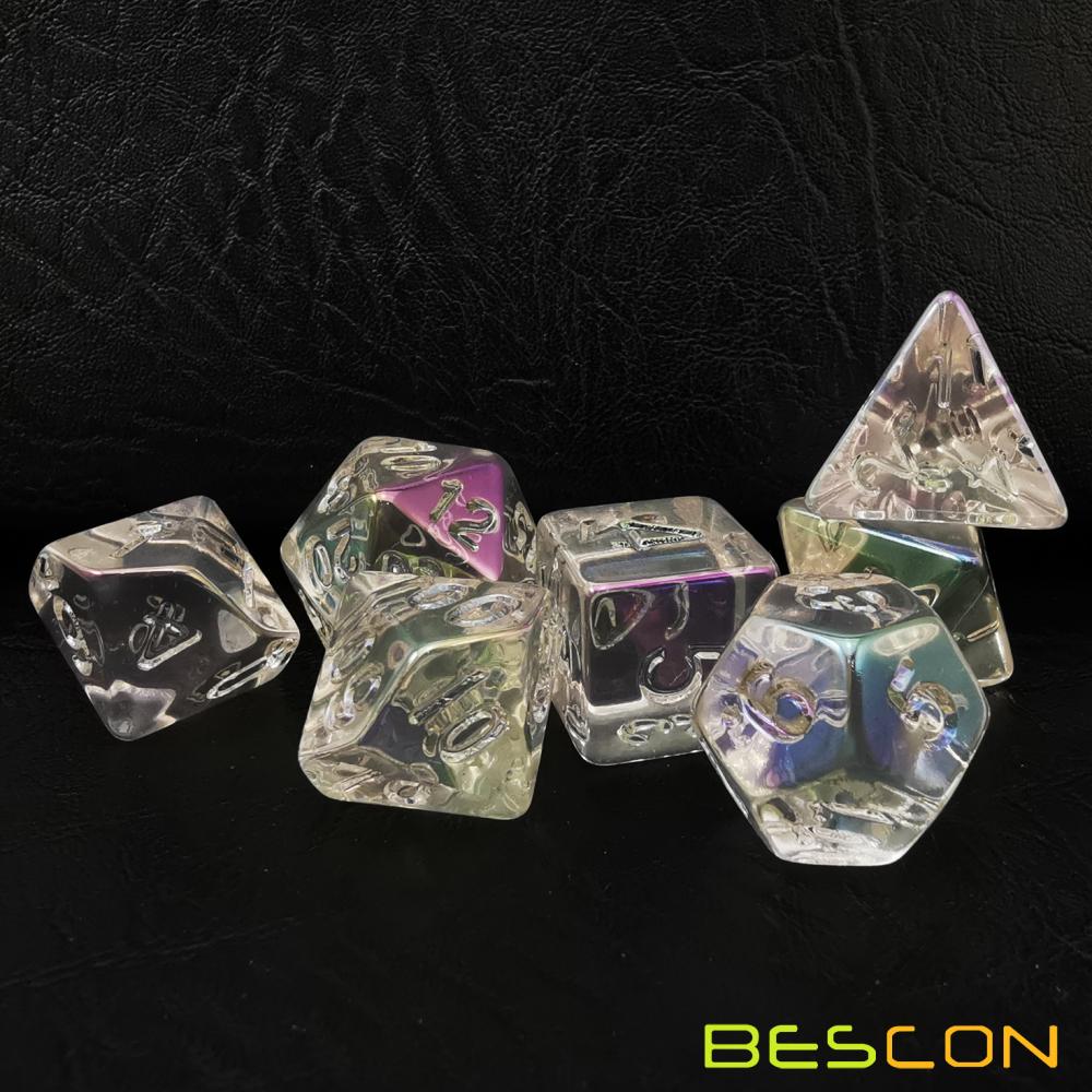 Bescon Unpainted Raw Plating Polyhedral Dice Set of Pearly Transparent, RPG Dice Set of 7