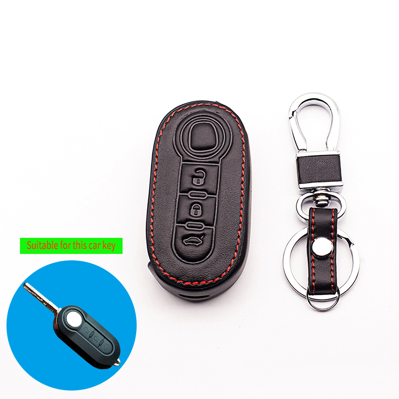 1 pcs New Genuine Leather Key Case Cover For Fiat 500 3 Buttons Flip Remote Key Blank Fob remote Car Auto Parts Accessories