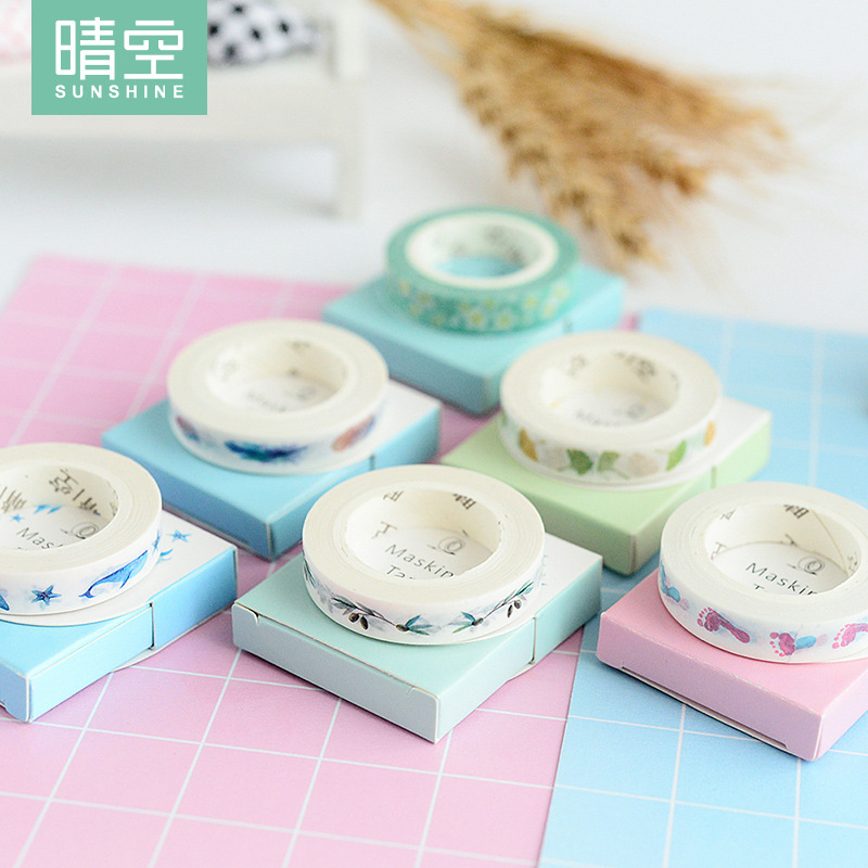 0.8cm*8m Fresh Footprint Feather Olive Branch Washi Tape Adhesive Tape DIY Scrapbooking Sticker Label Craft Masking Tape