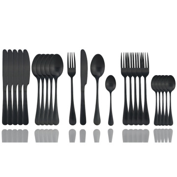 24Pcs Matte Black Dinnerware Set Wedding Cutlery Set 18/10 Stainless Steel Dinner Knife Fork Scoops Silverware Wholesale