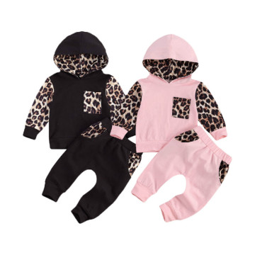 FOCUSNORM 0-24M Newborn Baby Boy Girl Clothes Sets Leopard Print Long Sleeve Hooded Tops Long Pant Trouser 2PCS