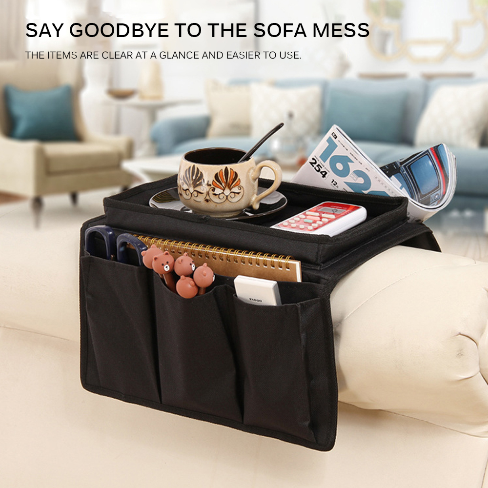 Sofa Armrest Organizer With 4 Pockets And Cup Holder Tray Couch Armchair Hanging Storage Bag For TV Remote Control Cellphone