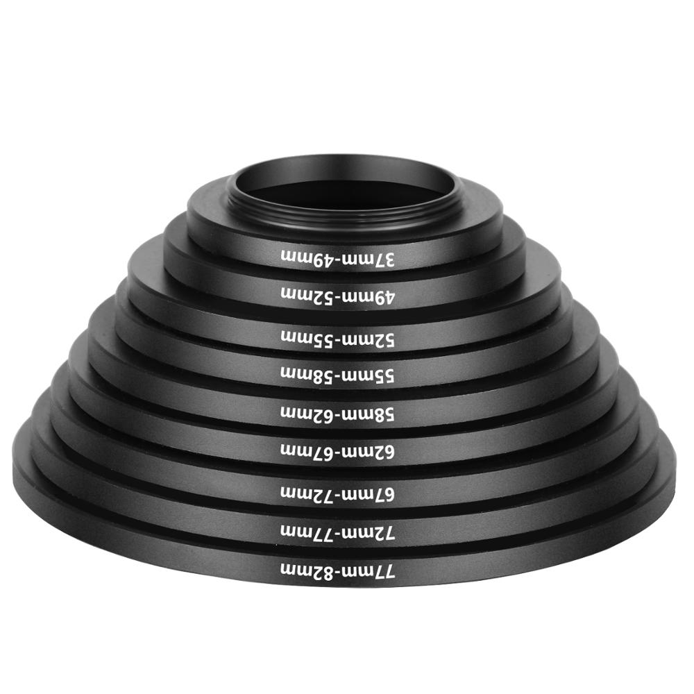 Neewer 9 Pieces Step-up Lens Filter Adapter Rings Set Includes: 37-49mm, 49-52mm, 52-55mm, 55-58mm, 58-62mm, 62-67mm, 67-72mm