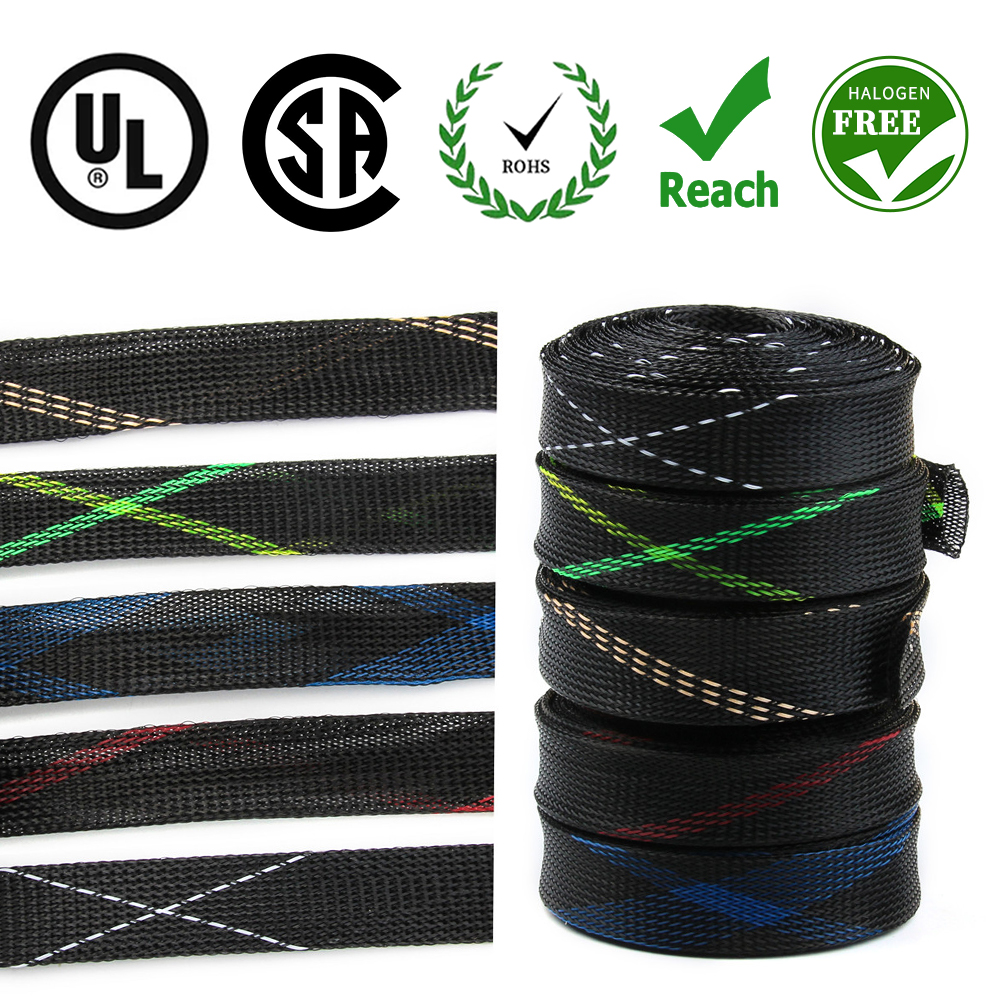 Dropship 5M 12mm Braided Sleeve Tight PET Expandable Nylon Snakeskin Mesh Insulation Cable Sleeves Wire Gland Cables Protecting