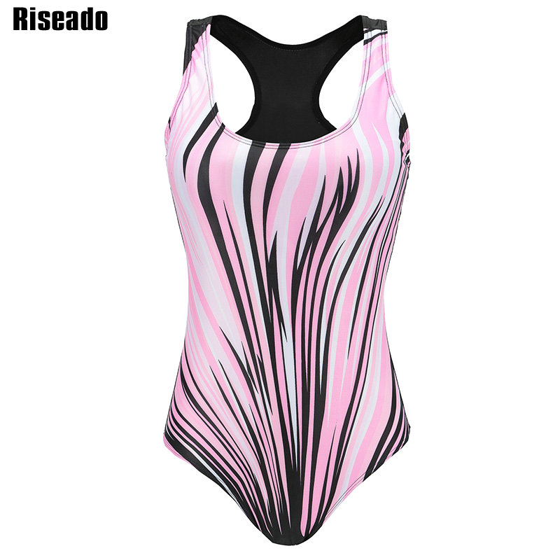 Riseado Sport One Piece Swimsuit Competitive Swimwear Women 2020 Digital Printing Racer Back Bathing Suits Plus Size XXXL