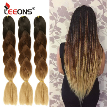 Leeons Cheap And Popular 24 Inch Jumbo Long Crochet Braid Hair Ombre Purple Blonde Green Red Blue Grey Xpression Hair Extension