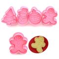 New 4pcs Cookie Stamp Biscuit DIY Mold Christmas 3D Cookie Cake Plunger Cutter Baking Mould Xmas Cookie Cutters Bakeware