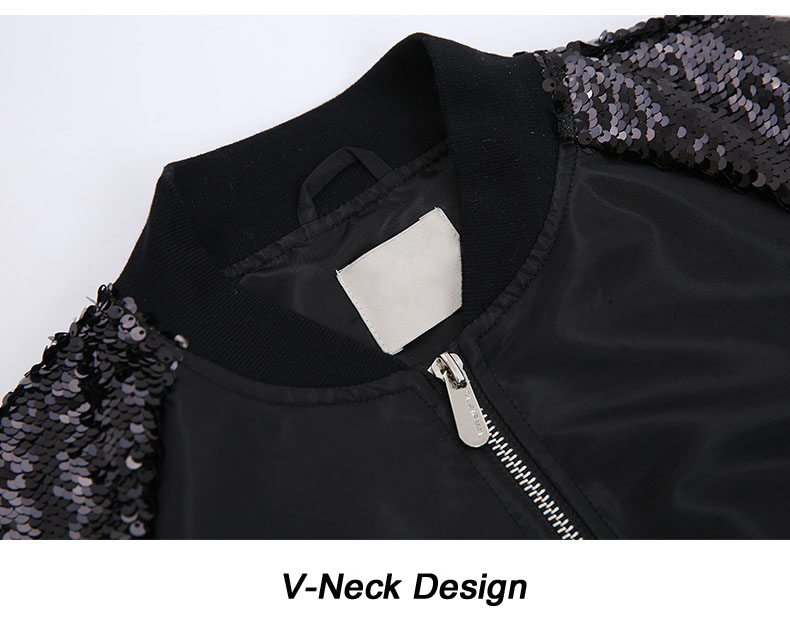 Women Zipper Sequins Baseball Jacket