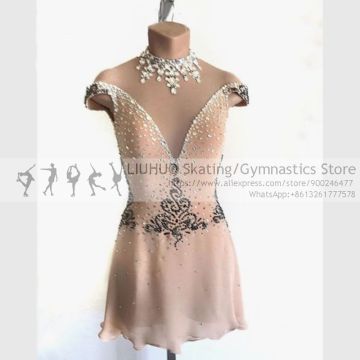 LIUHUO Ice Skating dress girls Pink Competition ballroom RG unitards apprael ballet leotards Figure Skating dress