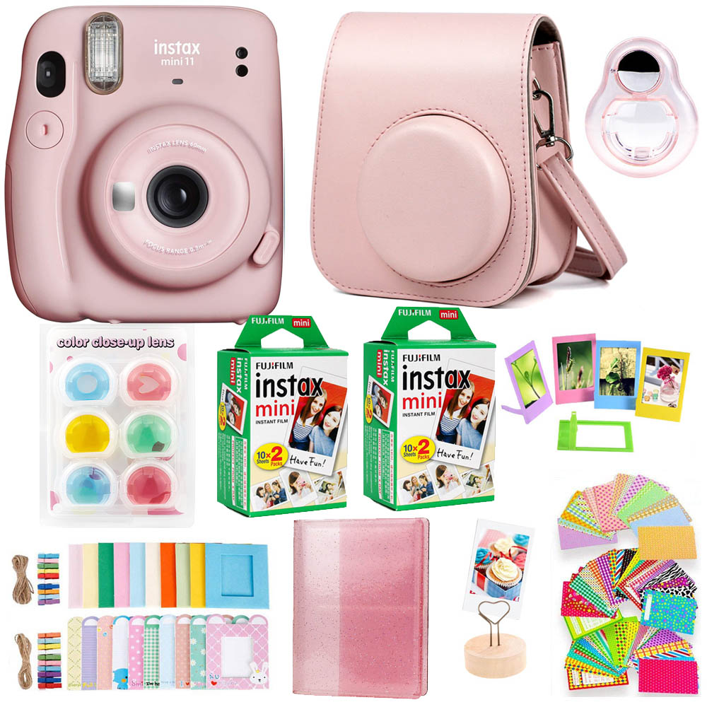 Fujifilm Instax Mini 11 Instant Camera With 40 Sheets Polaroid Mini Film Paper Camera Shoulder Strap Bag Accessories Bundle Kit