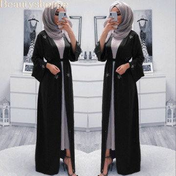 Muslim Diamonds Beading Cardigan Abaya Full Dress Kimono Long Robe Gowns Jubah Dubai Middle East Ramadan Arab Islamic Clothing