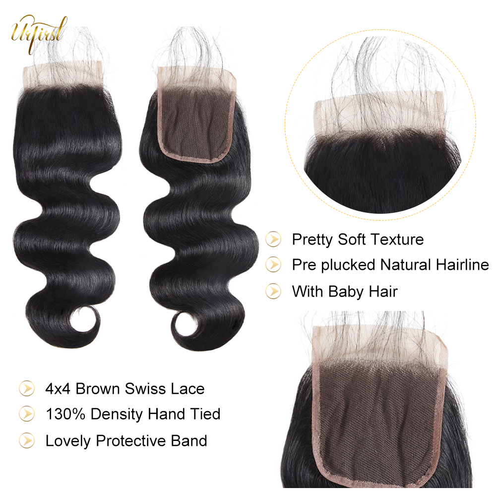 URFIRST Body Wave Bundles With Closure Brazilian Hair Weave Bundles With Closure Human Hair Bundles With Closure Hair Extensions