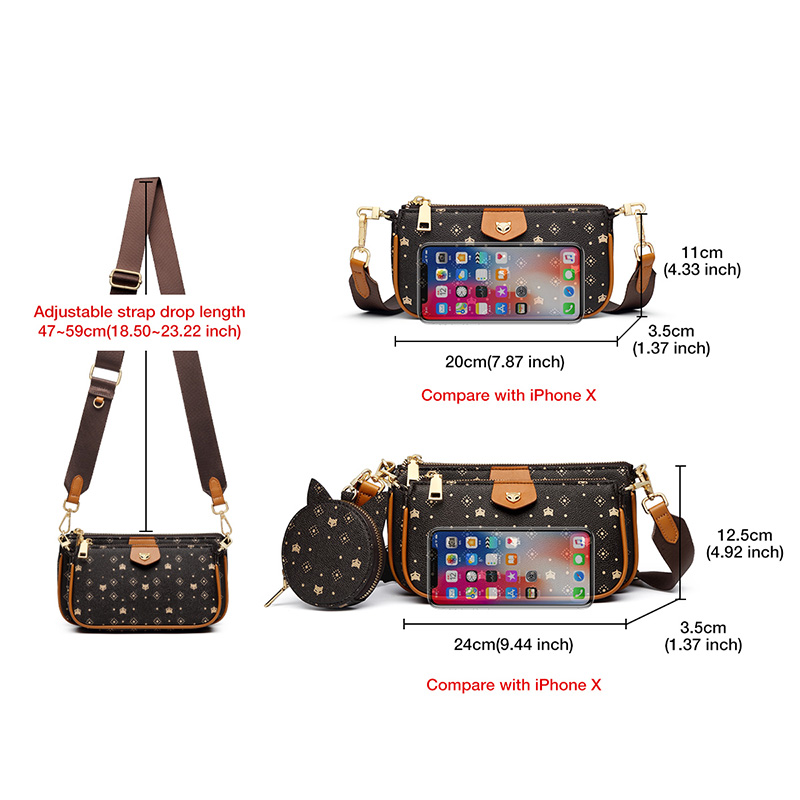 FOXER 2020 New 3 in 1 Crossbody Monogram Bags Signature Women Bag Removable Coin Purse PVC Leather Female Fashion Shoulder Bags