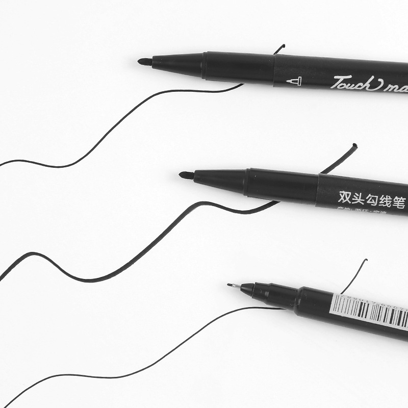 0.8mm / 2.0mm Black Dual Head Black Marker Art Supplies Drawing Markers School Office Supplies