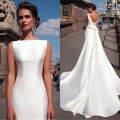 Mermaid White Satin Wedding Dresses Jewel Neck Custom Made Floor Length Robe De Mariee Bridal Dresses