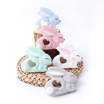 Baby Teether Silicone Rabbit Beads Food Grade Bunny Nursing Teething Necklace Accessories Silicone Animal Teether 1pc