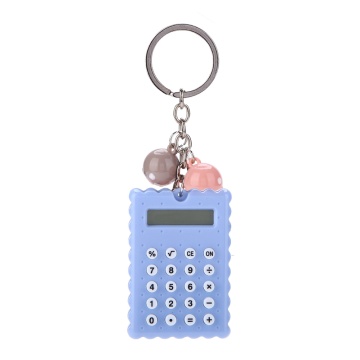 Mini Portable Cute Cookies Style Key Chain Calculator Candy Color Pocket Silicone button Calculator (Blue )